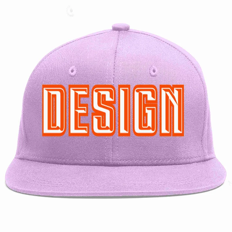 Baseball Cap For Outdoor Exploration-Custom Light Purple White-Orange Flat Eaves Sport Baseball Cap Design for Men/Women/Youth