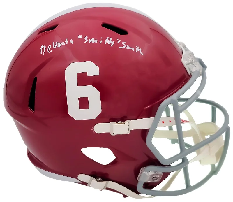 Rugby Helmet For Competitive Rugby-Devonta Smith Autographed Alabama Crimson Tide Red Full Size Replica Speed Helmet "Smitty" Beckett BAS QR Stock #203863