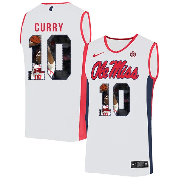 Football Jersey For Match Day Outfits-Basketball Jersey For Match Day Outfits-Ole Miss Rebels 10 Carlos Curry White Fashion Basketball College Basketball Jersey