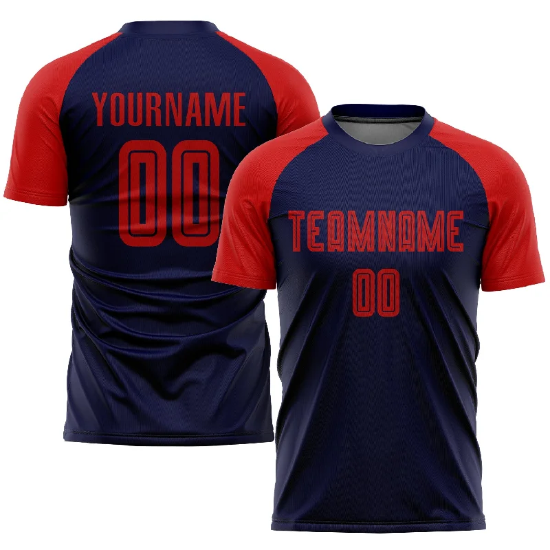 Football Jersey With Custom Graphics-Custom Navy Red Sublimation Soccer Uniform Jersey