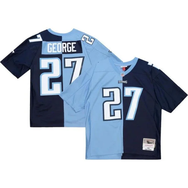 Baseball Jersey With Number And Name-Men's Tennessee Titans #27 Eddie George 1999 Split Navy/Light Blue Mitchell & Ness Stitched Baseball Jersey