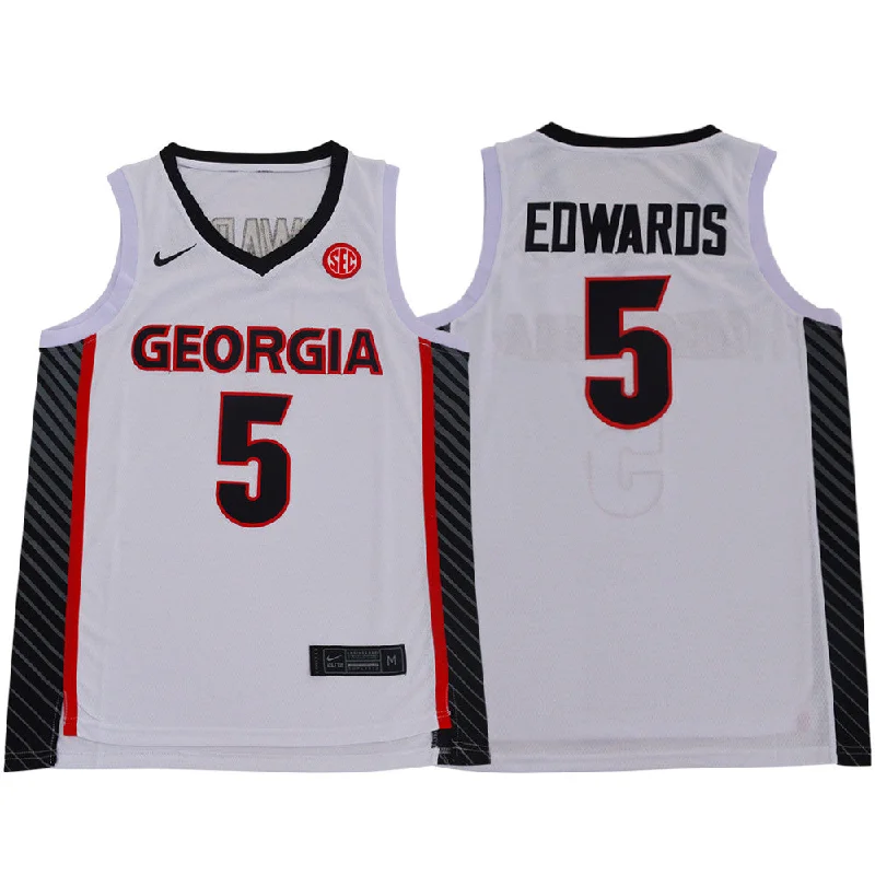 Football Jersey For Fans-Basketball Jersey For Fans-Georgia Bulldogs 5 Anthony Edwards White College Basketball Basketball Jersey