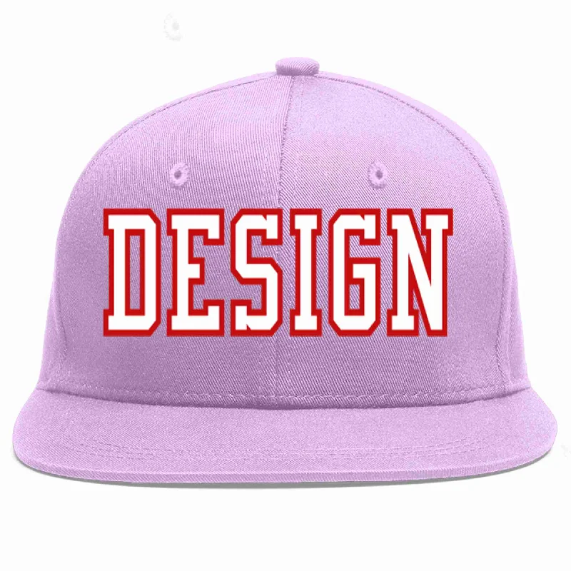 Baseball Cap With Adjustable Closure-Custom Light Purple White-Red Flat Eaves Sport Baseball Cap Design for Men/Women/Youth