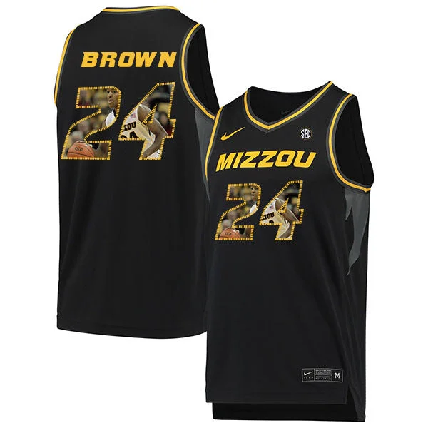 Football Jersey For Sports Teams-Basketball Jersey For Sports Teams-Missouri Tigers 24 Kobe Brown Black Fashion College Basketball Basketball Jersey