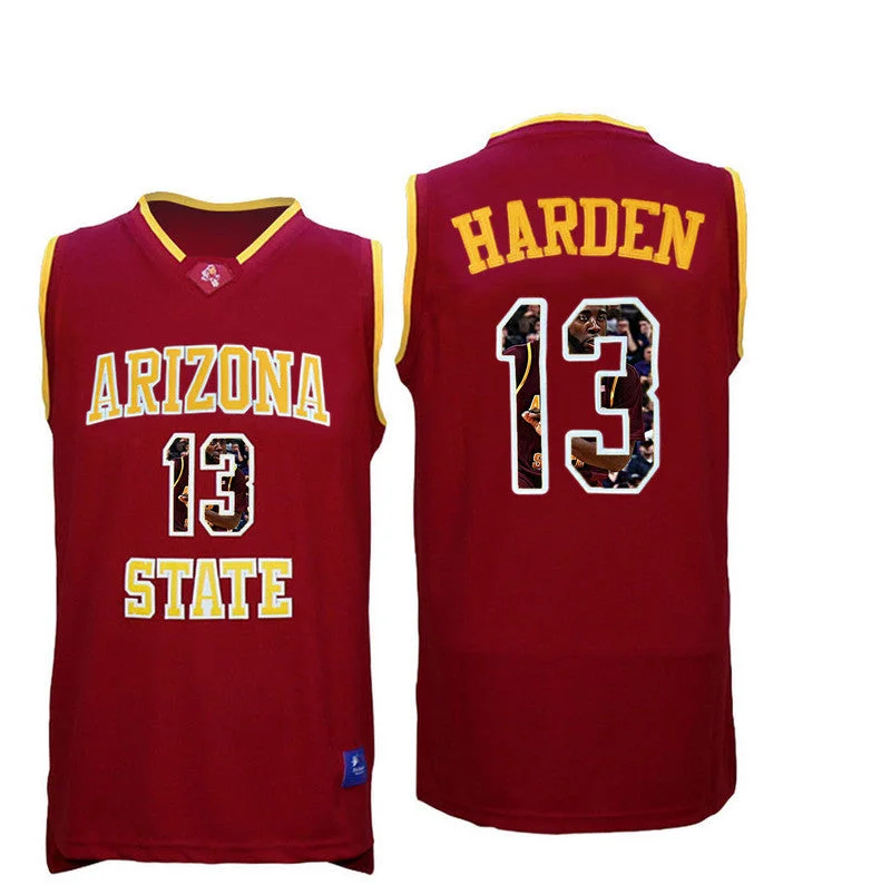 Football Jersey For Player-Focused Design-Basketball Jersey For Player-Focused Design-Arizona State Sun Devils 13 James Harden Red Team Logo Print College Basketball Basketball Jersey2