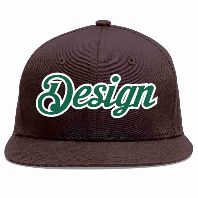 Baseball Cap For Family Events-Custom Brown Kelly Green-White Flat Eaves Sport Baseball Cap Design for Men/Women/Youth