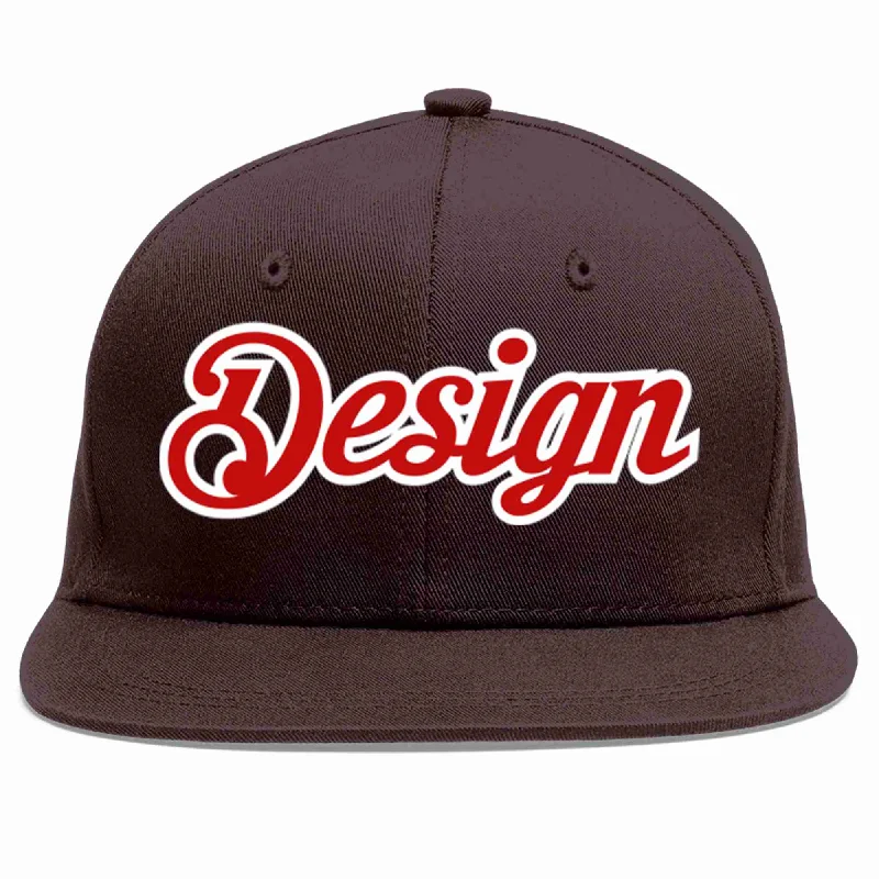 Baseball Cap For Relaxed Style-Custom Brown Red-White Flat Eaves Sport Baseball Cap Design for Men/Women/Youth