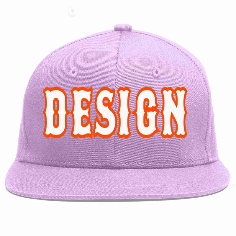 Baseball Cap For Casual Wear-Custom Light Purple White-Orange Flat Eaves Sport Baseball Cap Design for Men/Women/Youth