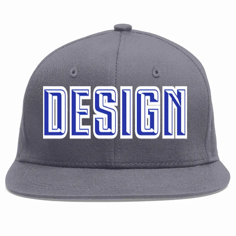 Baseball Cap For Custom Branding-Custom Dark Gray Royal-White Flat Eaves Sport Baseball Cap Design for Men/Women/Youth