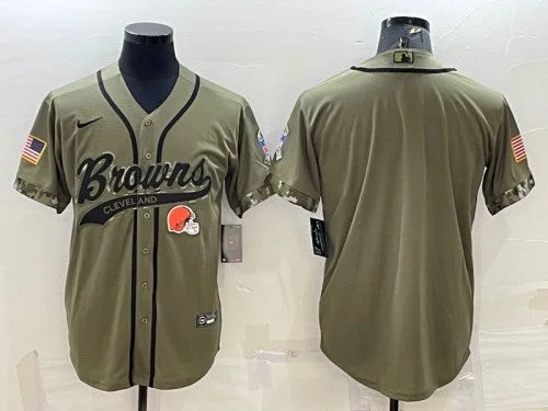 Baseball Jersey For Family Teams-Men's Cleveland Browns Blank Olive 2022 Salute To Service Cool Base Stitched Baseball Jersey