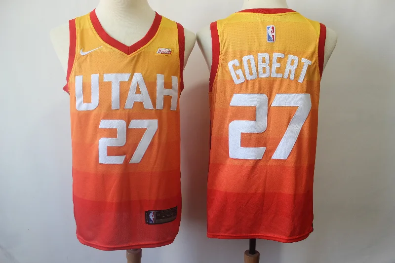 Football Jersey With Creative Artwork-Basketball Jersey With Creative Artwork-Jazz 27 Rudy Gobert Orange City Edition Swingman Basketball Jersey