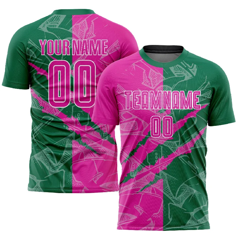 Football Jersey For Tournament Winners-Custom Graffiti Pattern Deep Pink-Kelly Green Scratch Sublimation Soccer Uniform Jersey