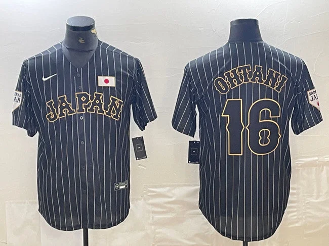 Baseball Jersey For College Alumni Teams-Men's Japan Baseball #16 Shohei Ohtani 2023 Black World Baseball Classic Stitched Jersey