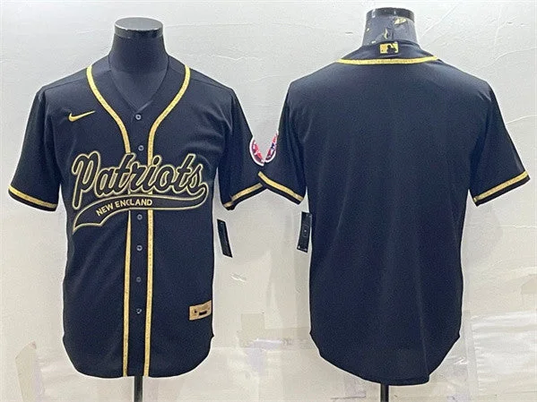 Baseball Jersey For Player Representation-Men's New England Patriots Blank Black Gold With Patch Cool Base Stitched Baseball Jersey