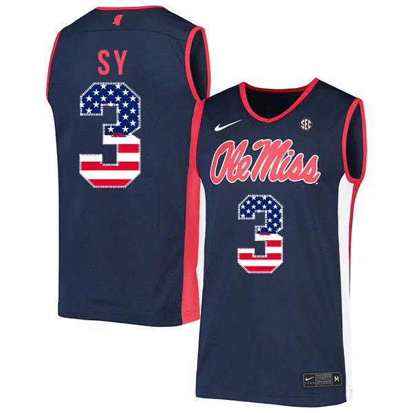 Football Jersey For Fundraising Projects-Basketball Jersey For Fundraising Projects-Ole Miss Rebels 3 Khadim Sy Navy USA Flag Basketball College Basketball Jersey