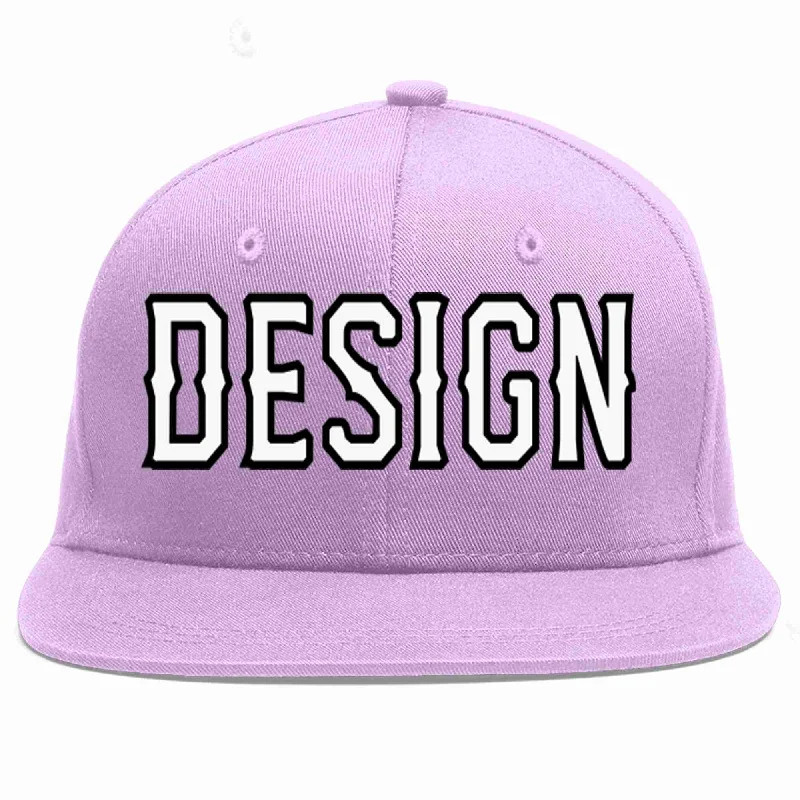 Snapback Baseball Cap-Custom Light Purple White-Black Flat Eaves Sport Baseball Cap Design for Men/Women/Youth