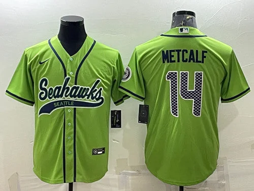 Baseball Jersey For Championship Teams-Men's Seattle Seahawks #14 DK Metcalf Green With Patch Cool Base Stitched Baseball Jersey