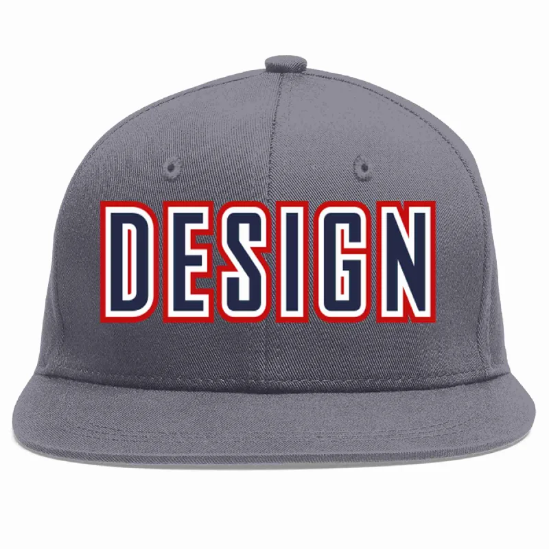 Baseball Cap With Fun Features-Custom Dark Gray Navy-White Flat Eaves Sport Baseball Cap Design for Men/Women/Youth