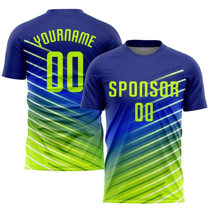 Football Jersey With Comfortable Fit-Custom Royal Neon Green Sublimation Soccer Uniform Jersey