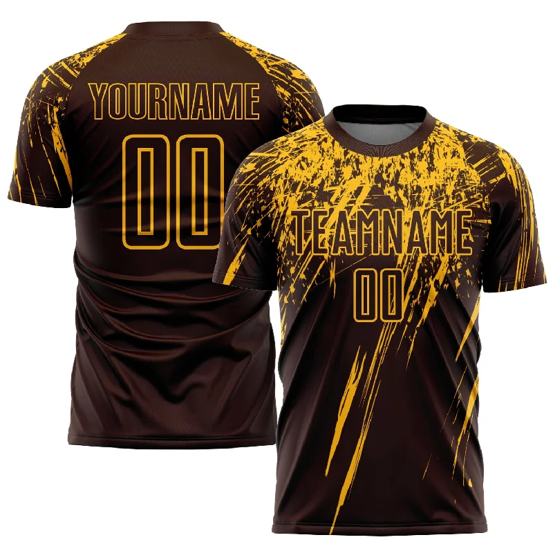 Football Jersey For International Teams-Custom Brown Gold Sublimation Soccer Uniform Jersey