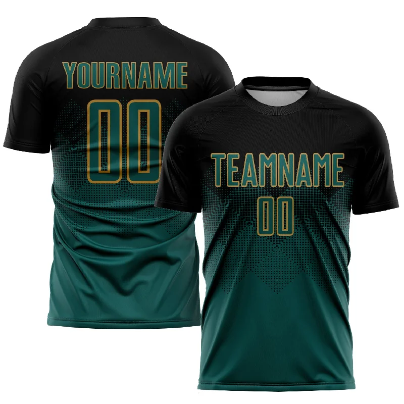 Football Jersey For Fans And Supporters-Custom Black Midnight Green-Old Gold Sublimation Soccer Uniform Jersey