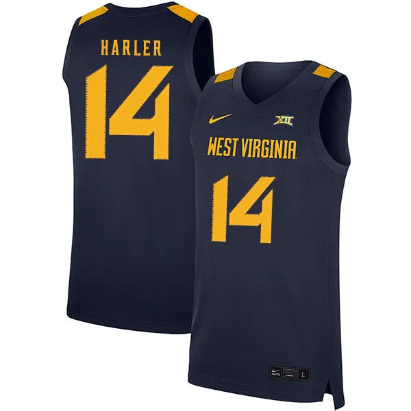 Football Jersey For Private Teams-Basketball Jersey For Private Teams-West Virginia Mountaineers 14 Chase Harler Navy Basketball College Basketball Jersey