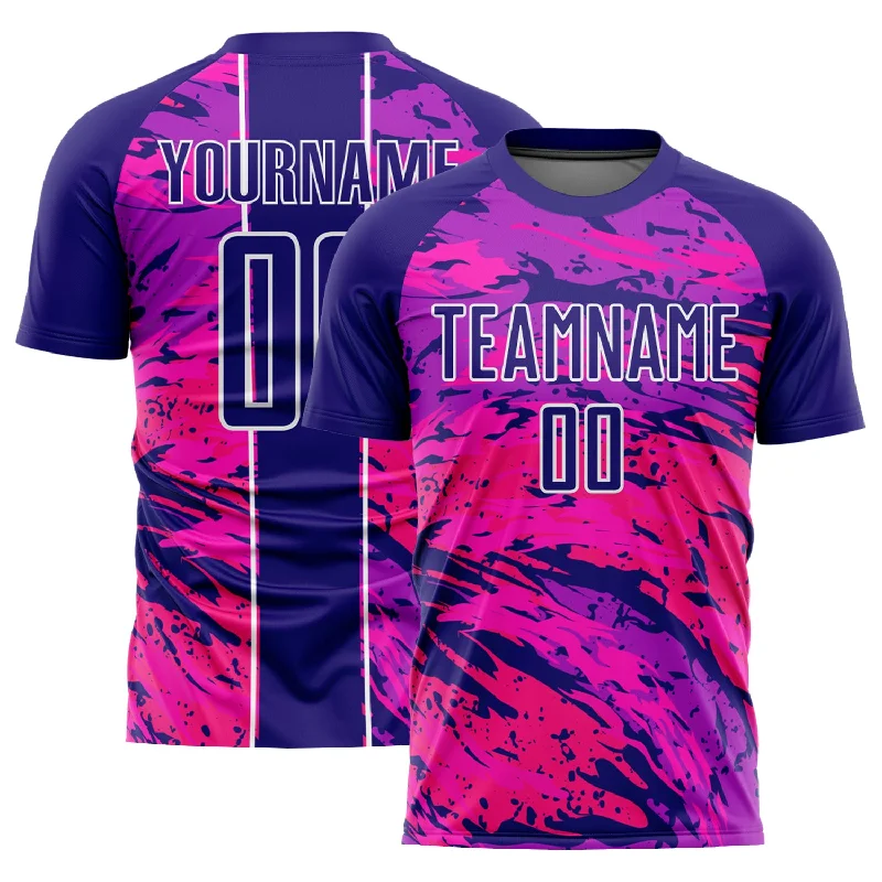 Football Jersey For Player Representation-Custom Dark Purple Hot Pink-White Abstract Fluid Sublimation Soccer Uniform Jersey