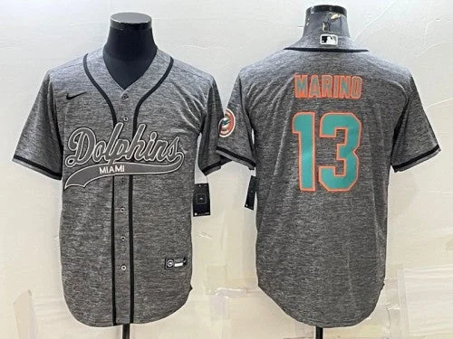 Baseball Jersey For Adult Leagues-Men's Miami Dolphins #13 Dan Marino Gray With Patch Cool Base Stitched Baseball Jersey