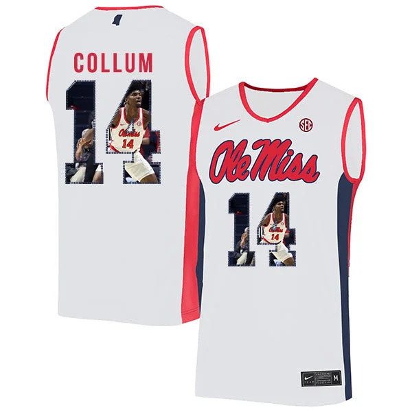 Football Jersey For Fundraising Products-Basketball Jersey For Fundraising Products-Ole Miss Rebels 14 Antavion Collum White Fashion Basketball College Basketball Jersey