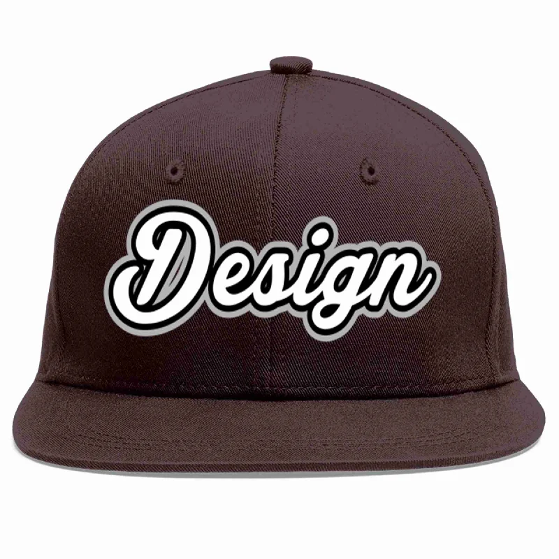 Baseball Cap For Youth Sports-Custom Brown White-Black Flat Eaves Sport Baseball Cap Design for Men/Women/Youth