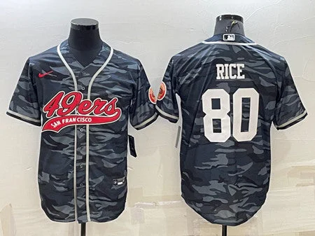 Baseball Jersey For Corporate Events-Men's San Francisco 49ers #80 Jerry Rice Gray Camo With Patch Cool Base Stitched Baseball Jersey