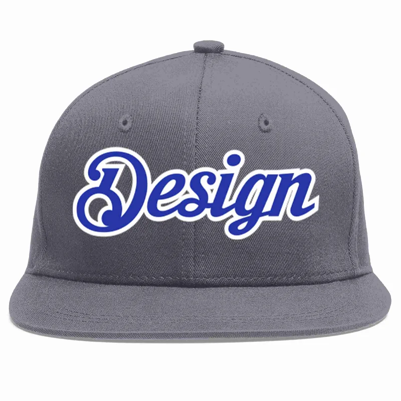 Baseball Cap For Custom Orders-Custom Dark Gray Royal-White Flat Eaves Sport Baseball Cap Design for Men/Women/Youth