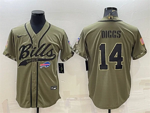 Baseball Jersey For Adult Leagues-Men's Buffalo Bills #14 Stefon Diggs 2022 Olive Salute to Service Cool Base Stitched Baseball Jersey