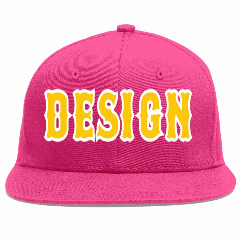 Baseball Cap With Cool Mesh Back-Custom Rose Red Gold-White Flat Eaves Sport Baseball Cap Design for Men/Women/Youth