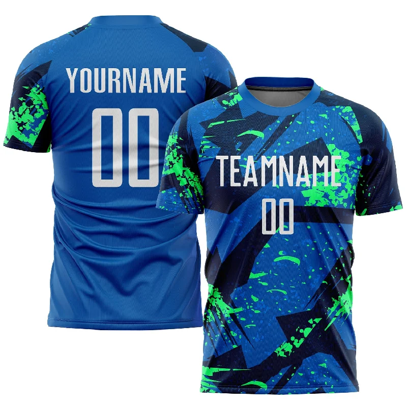 Football Jersey For Celebrations-Custom Royal White-Neon Green Sublimation Soccer Uniform Jersey