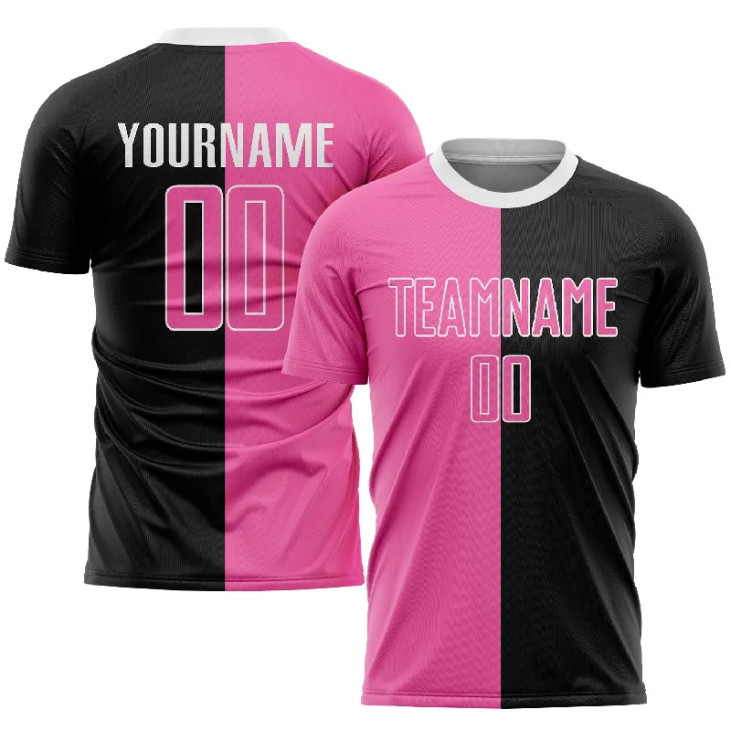 Football Jersey For Group Sports-Custom Black Pink-White Sublimation Split Fashion Soccer Uniform Jersey