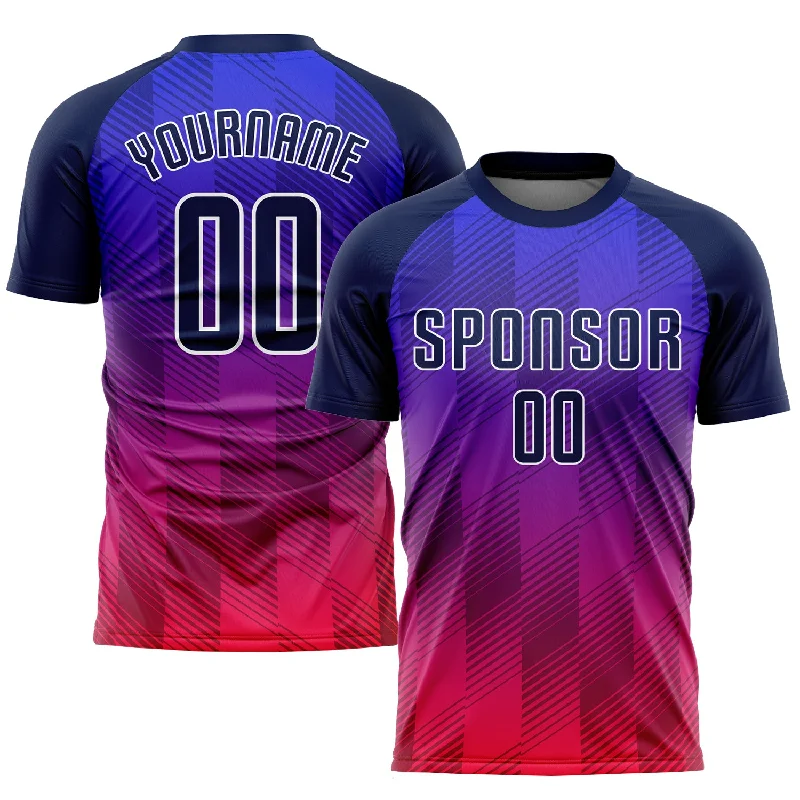 Football Jersey With Personalized Stitching-Custom Royal Navy-Hot Pink Sublimation Soccer Uniform Jersey