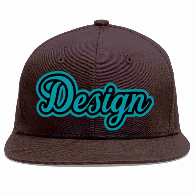 Baseball Cap With Unique Features-Custom Brown Aqua-Black Flat Eaves Sport Baseball Cap Design for Men/Women/Youth