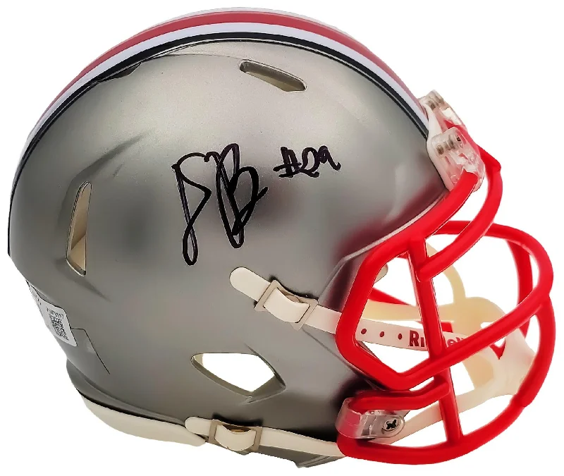 Rugby Helmet For Rugby Gear-Denzel Burke Autographed Ohio State Buckeyes Flash Gray Speed Mini Helmet Beckett BAS QR Stock #203891