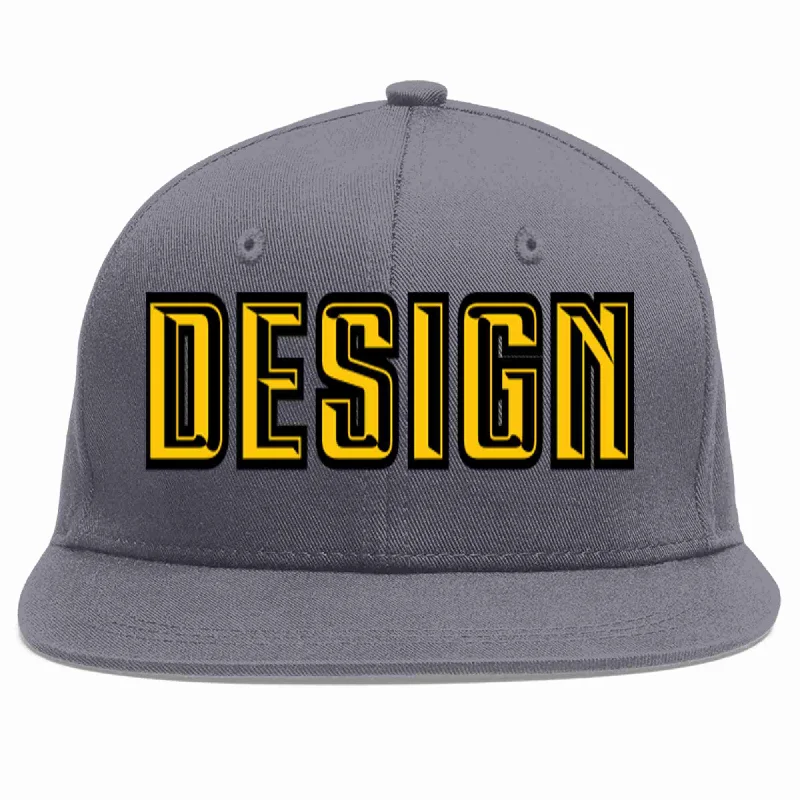 Baseball Cap With Classic Look-Custom Dark Gray Gold-Black Flat Eaves Sport Baseball Cap Design for Men/Women/Youth