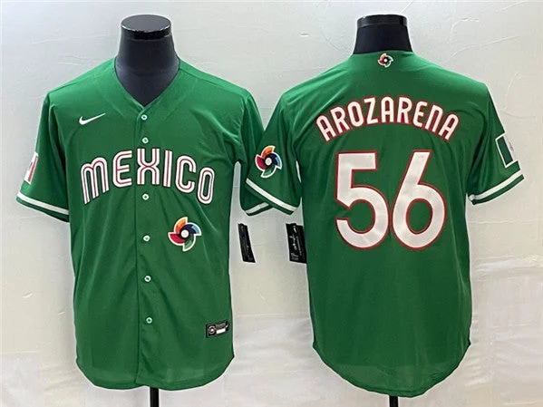 Baseball Jersey For Alumni Teams-Men's Mexico Baseball #56 Randy Arozarena 2023 Green World Baseball Classic With Patch Stitched Jersey