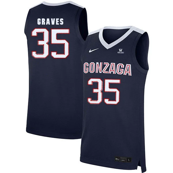 Football Jersey For Retro Style-Basketball Jersey For Retro Style-Gonzaga Bulldogs 35 Will Graves Navy College Basketball Basketball Jersey