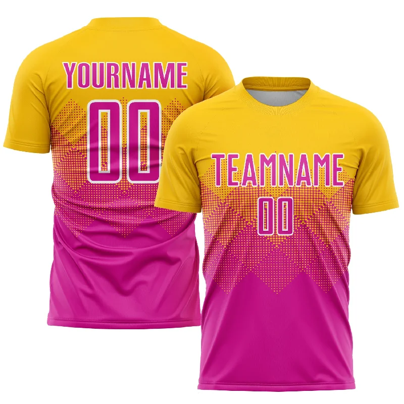 Football Jersey For Sports Apparel-Custom Gold Deep Pink-White Sublimation Soccer Uniform Jersey