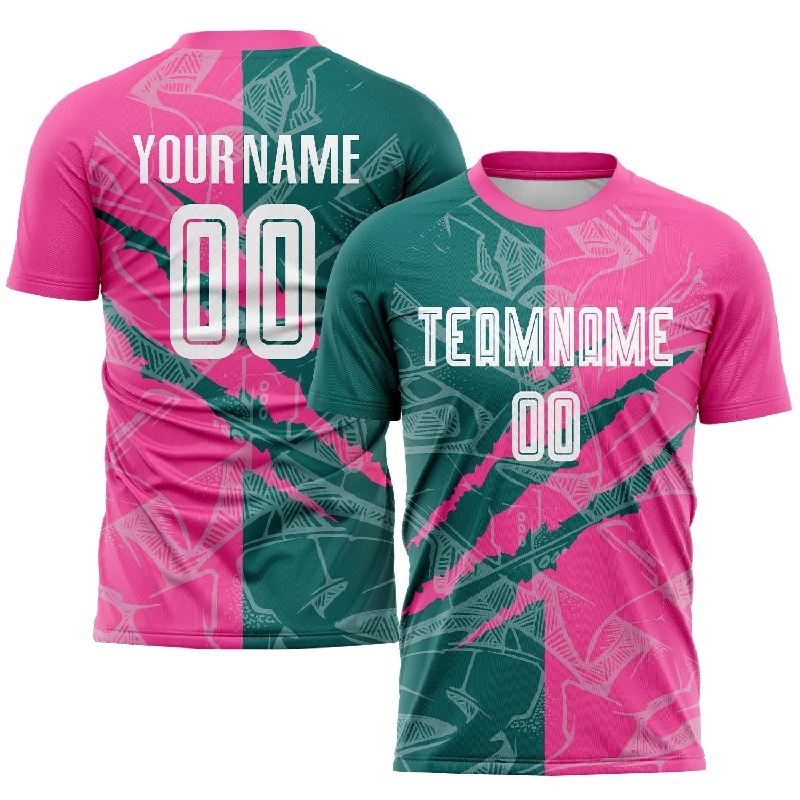 Football Jersey For Adult Fans-Custom Graffiti Pattern Teal-Pink Scratch Sublimation Soccer Uniform Jersey