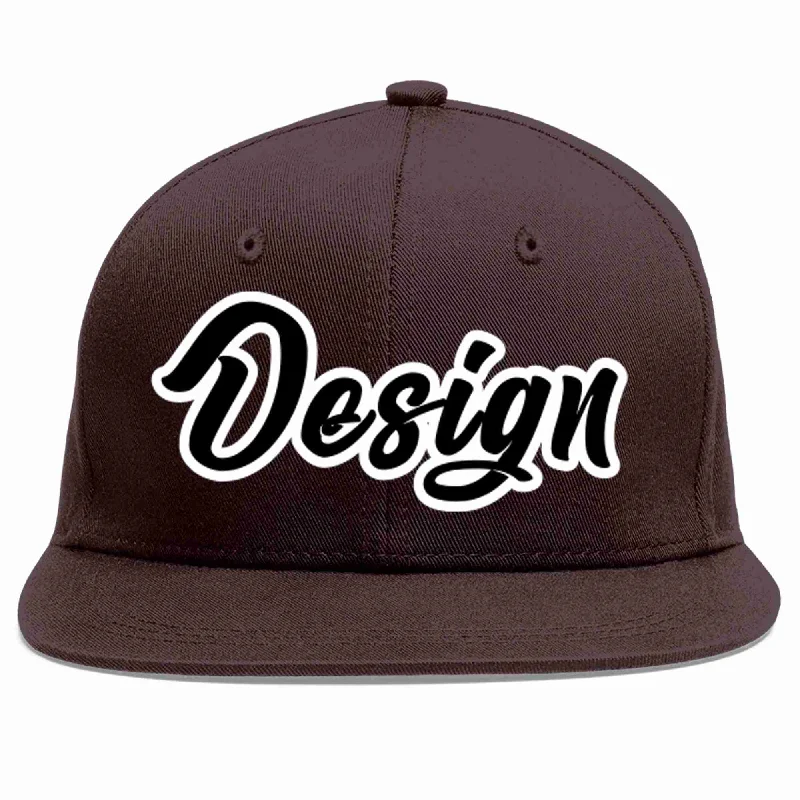 Baseball Cap For Game Day-Custom Brown Black-White Flat Eaves Sport Baseball Cap Design for Men/Women/Youth