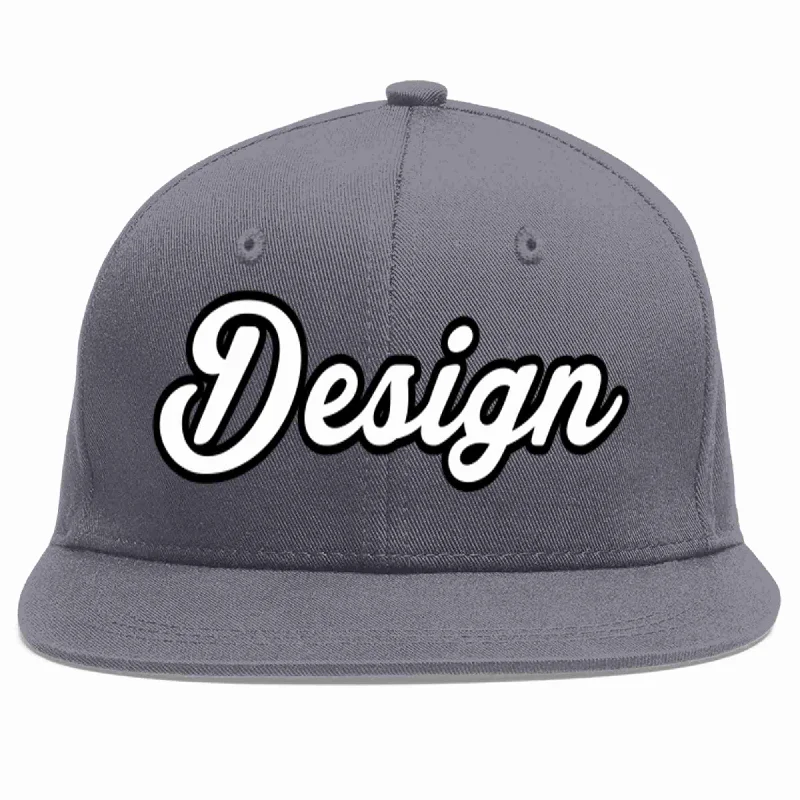 Baseball Cap With Text Slogans-Custom Dark Gray White-Black Flat Eaves Sport Baseball Cap Design for Men/Women/Youth