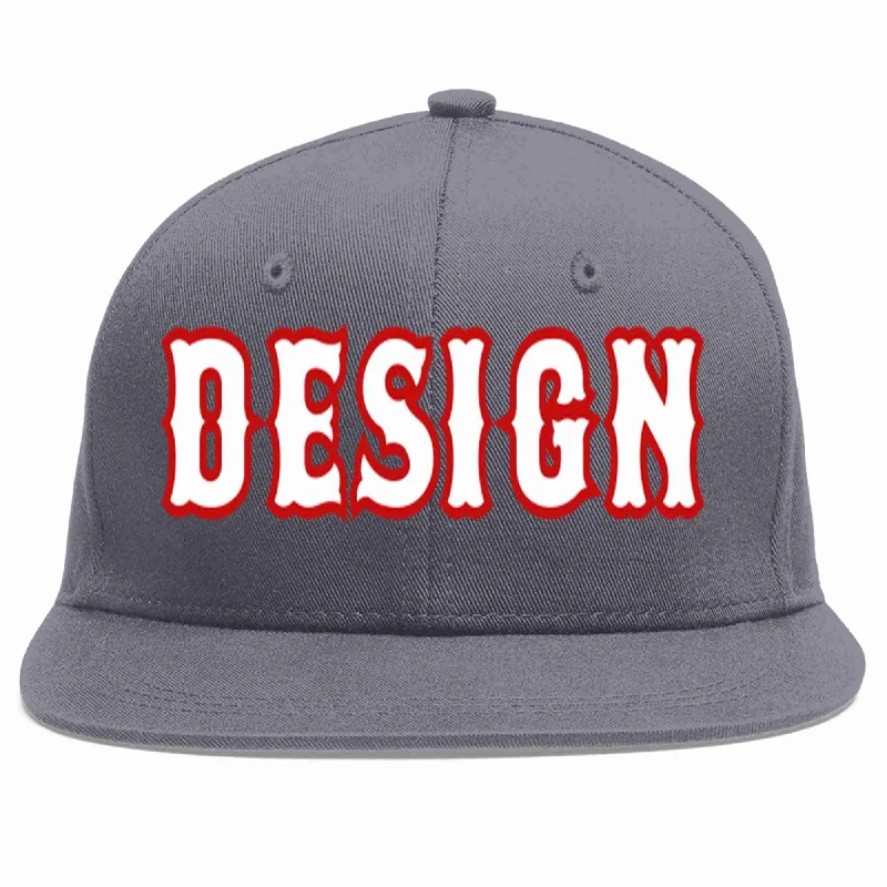 Baseball Cap With Text-Custom Dark Gray White-Red Flat Eaves Sport Baseball Cap Design for Men/Women/Youth