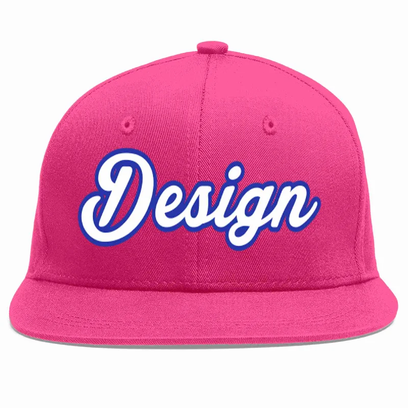 Baseball Cap For Youth Sports-Custom Rose Red White-Royal Flat Eaves Sport Baseball Cap Design for Men/Women/Youth