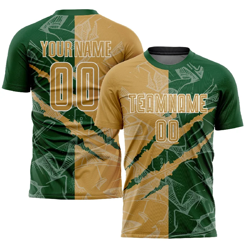 Football Jersey For Sports Merchandise-Custom Graffiti Pattern Old Gold-Green Scratch Sublimation Soccer Uniform Jersey