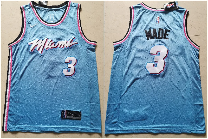 Football Jersey With Player Numbers-Basketball Jersey With Player Numbers-Heat 3 Dwyane Wade Light Blue City Edition Swingman Basketball Jersey